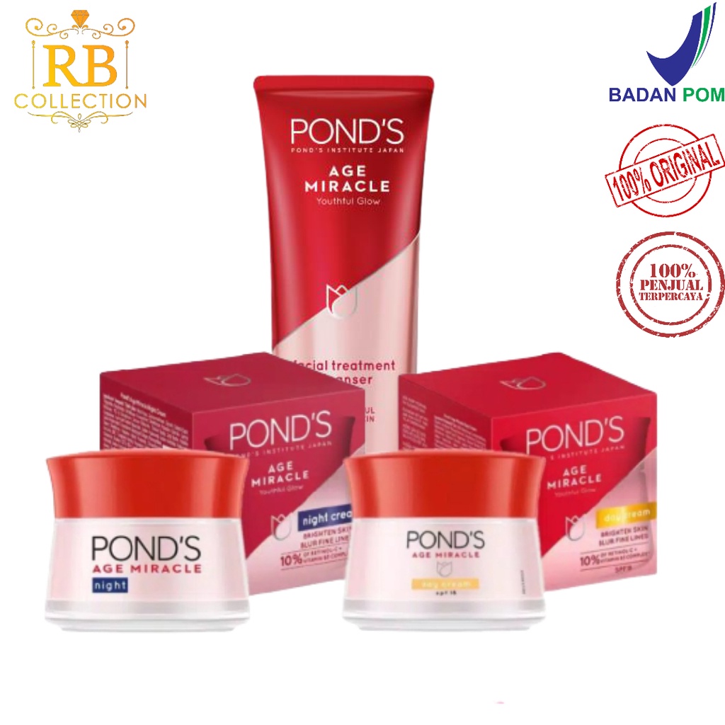 RBCOLLECTION POND'S AGE MIRACLE YOUTHFUL GLOW CREAM PONDS DAY NIGHT CREAM 10GR FACIAL CLEANSER 100GR