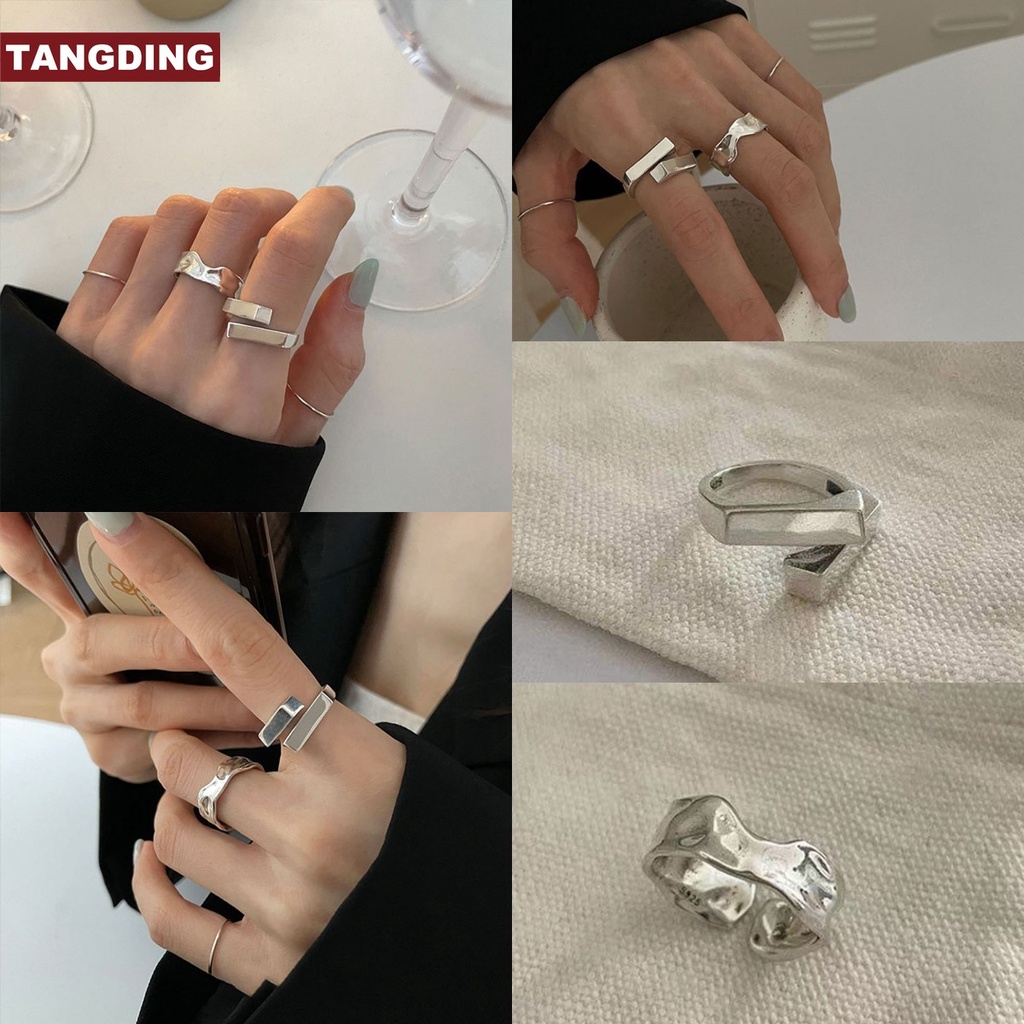 Cincin Jari Telunjuk Model Terbuka Dapat Disesuaikan Bentuk Persegi Geometris Gaya Korea Untuk Wanita