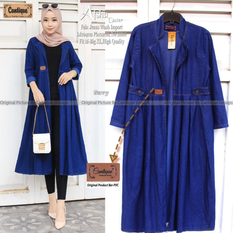 AFSHA OUTER BY CANTIQUE (BLAZER JEANS WANITA) Outer jeans muslimah modern rekomended