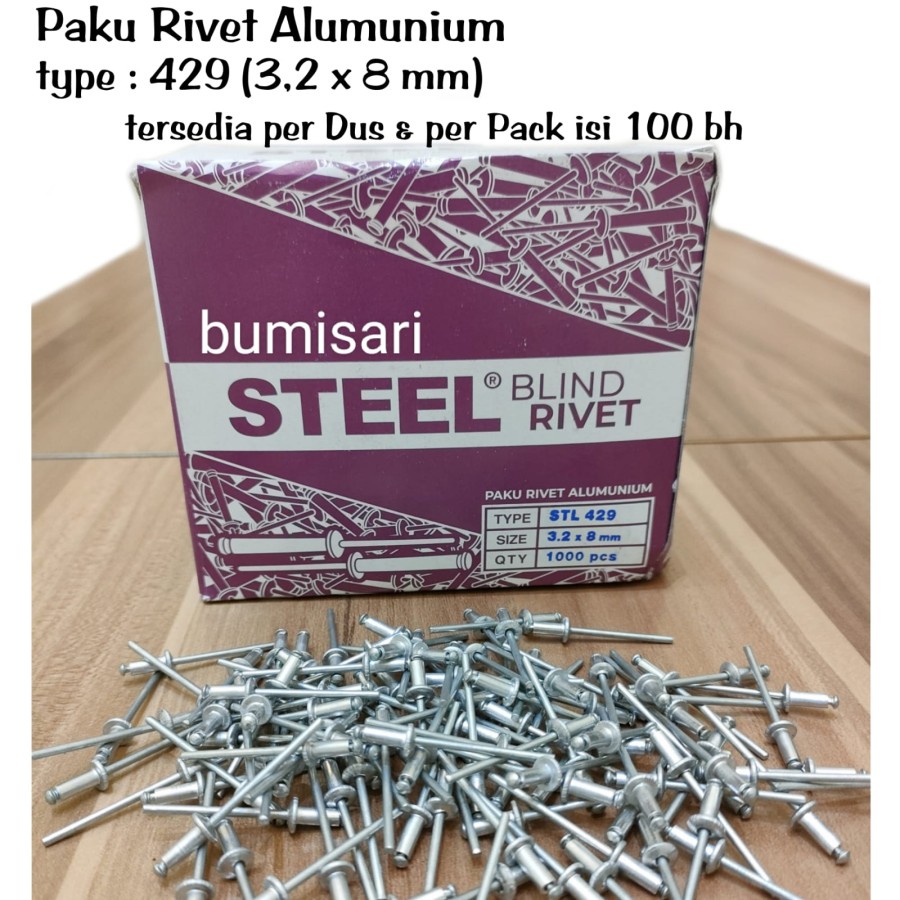 Paku Rivet Alumunium 429 (3,2 x 8 mm) - per pack isi 100
