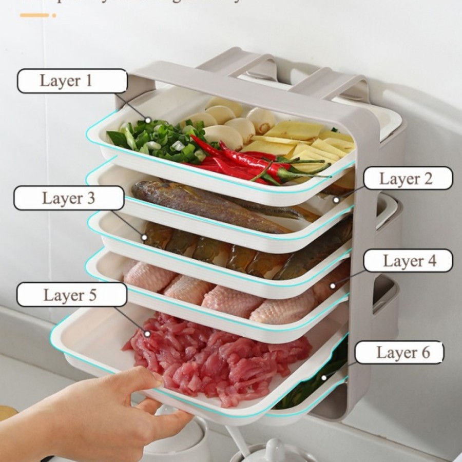 Rak dapur susun 6 tempel dinding tray sayur bahan masak makanan korea rak masakan prepare food rack