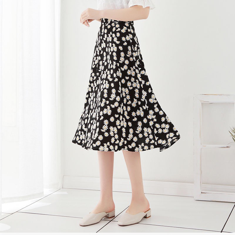 Daisy /Rok Sifon Panjang Tengah Wanita Daisy a-Line Pinggang Tinggi Bersih/ Rok plisket rok panjang