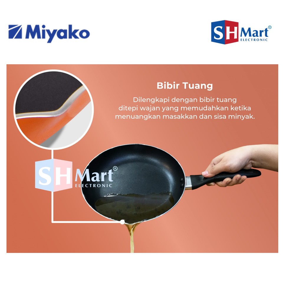 FRY PAN MIYAKO TEFLON ANTI LENGKET FP-18A / FP-20A / FP-22A PANCI PENGGORENGAN 18CM,20CM,22CM WITH BIBIR TUANG