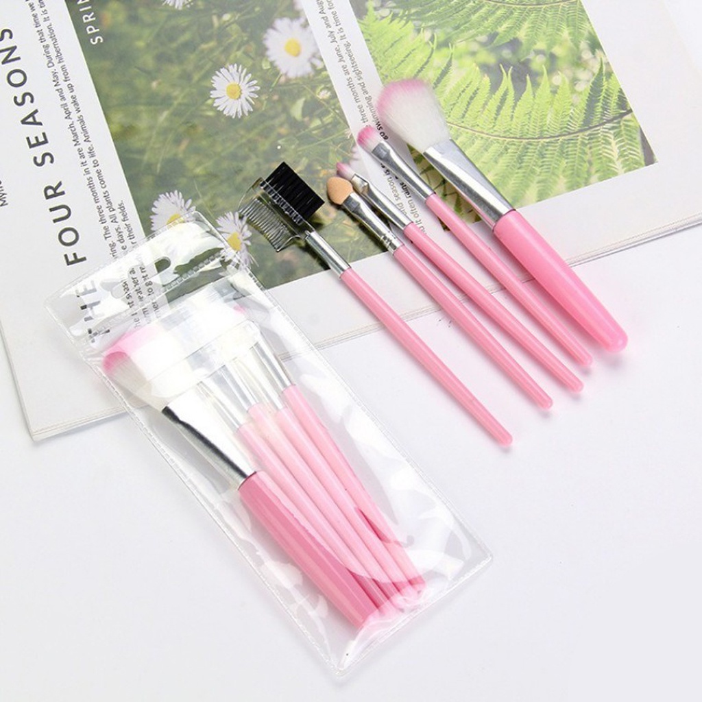 ⭐Bobastore⭐ R636 5PCS/ Set Kuas 5 in 1 Make Up Brush Kuas Makeup Eyebrow Brush Blush On Brush Eyeshadow Brush Sponge