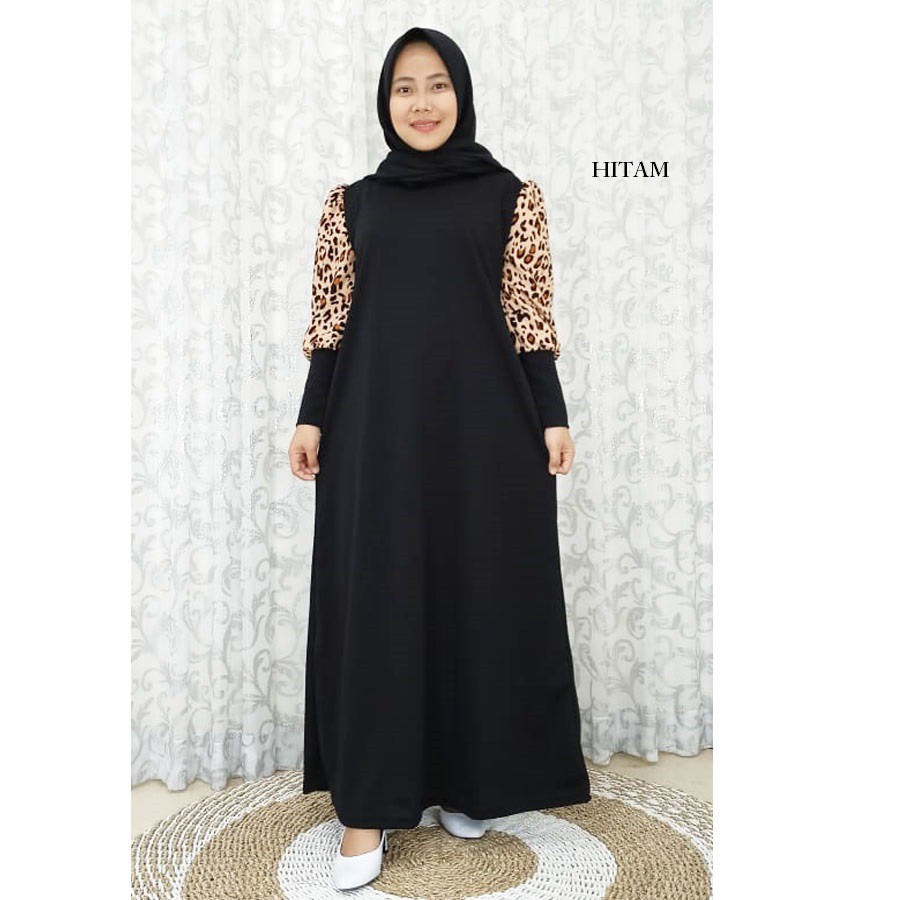 GAMIS LEOPARD MACAN LENGAN KERUT MUTIARA CANTIK CARLINA