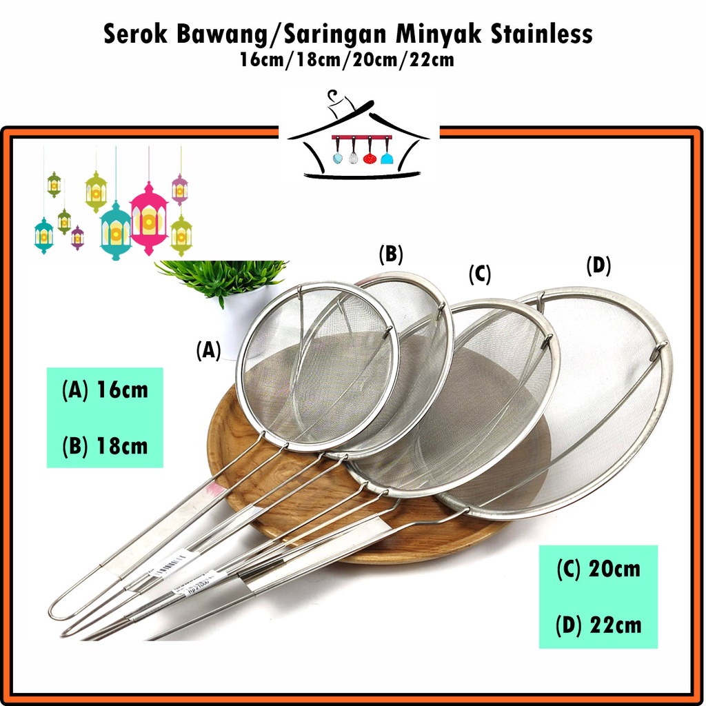 Serok Bawang/Saringan Minyak Stainless 16cm &amp; 18cm