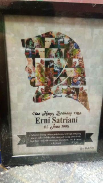 Frame Kaca + Cetak + Design Mozaik Foto Siluet Hadiah Kado Custom Ultah Anniversary Wisuda Murah