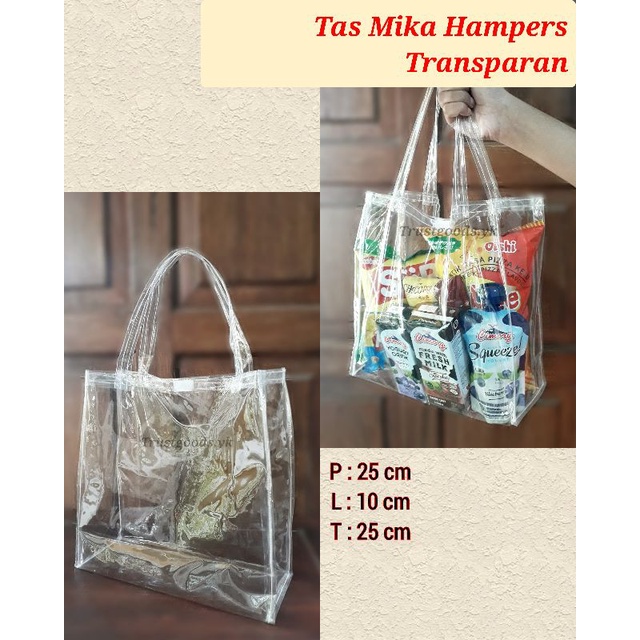 

Tas Mika PVC Transparan 25x10x25 cm Hampers/Souvenir/Kado