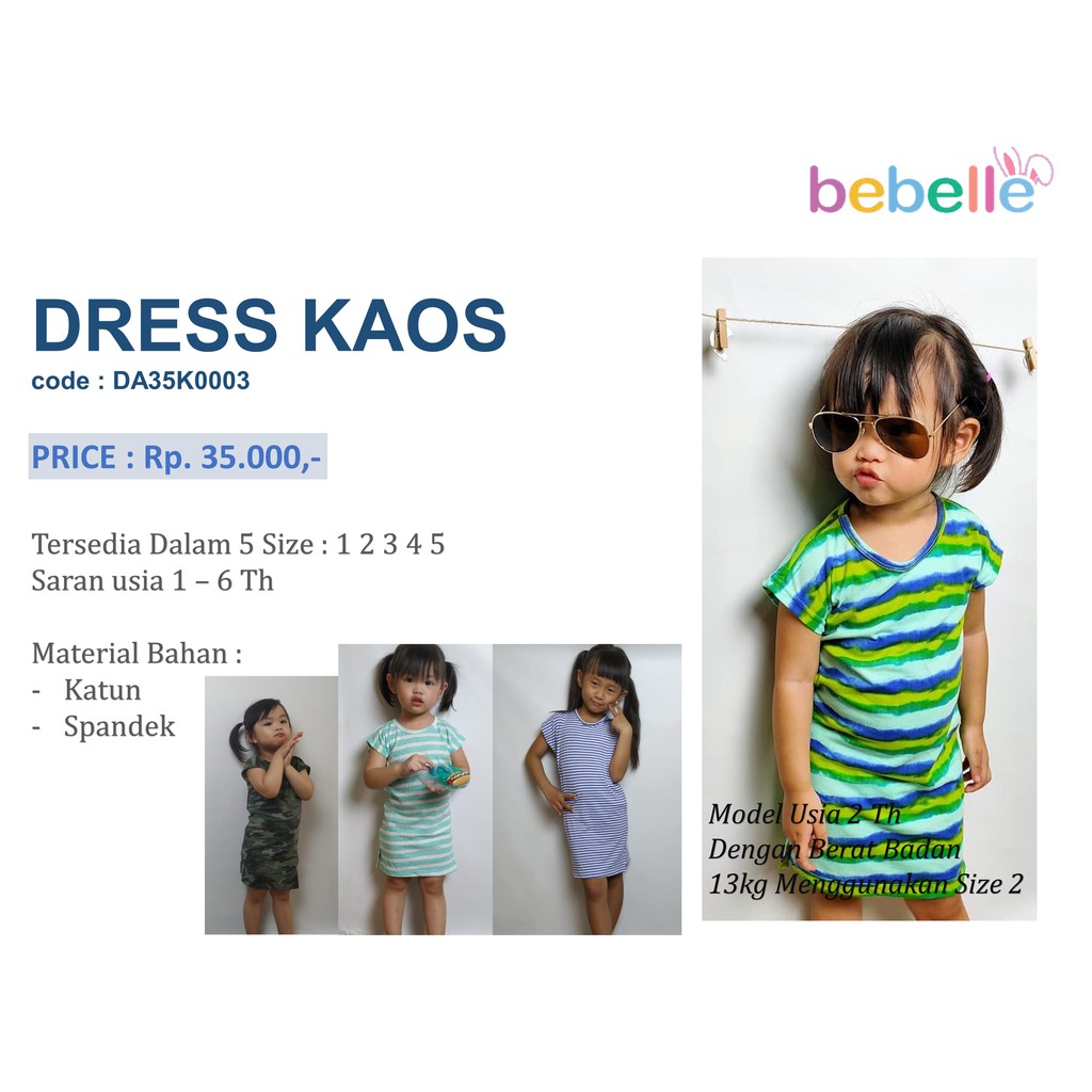 BEBELLE DA35K0003 DRESS KAOS ANAK PEREMPUAN SERI PRINTING 0 - 5 Th - BELLA SHOP