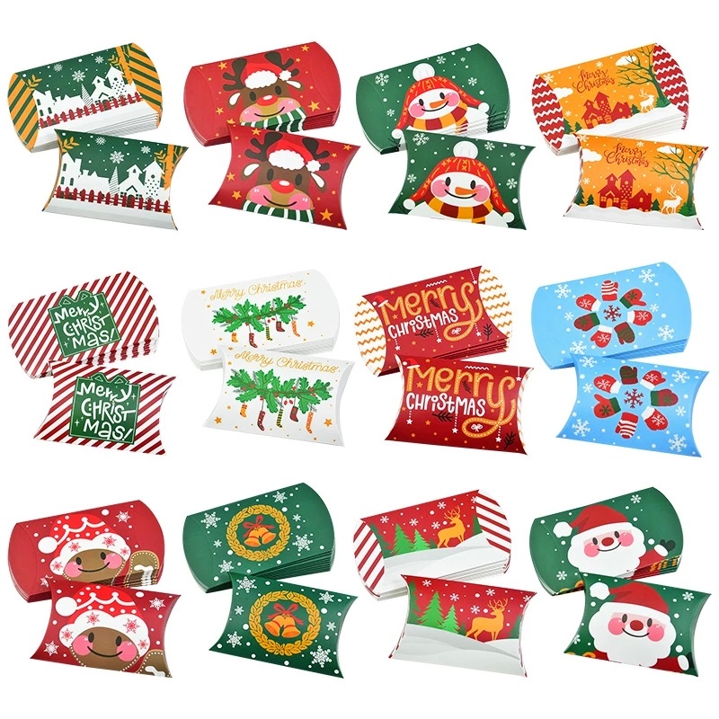 10pcs Kotak Permen / Cokelat / Cookies Motif Kartun Santa Claus / Rusa / Snowman Bahan Kertas Kraft