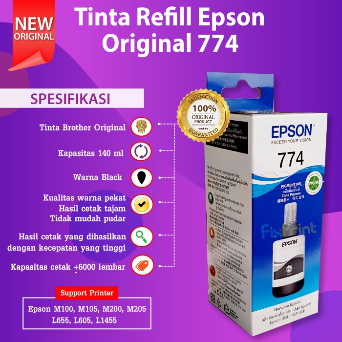 Tinta Epson T7741 Black HITAM Original T774 PRINTER M100 M200 K200