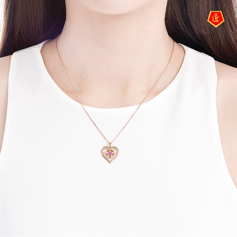 [Ready Stock]Heart-Shaped Pendant 18K Rose Gold Elegant Fashion