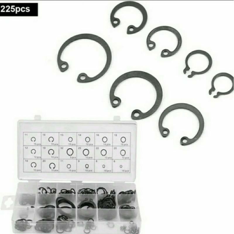 Snap C Ring C Clip Circlip Carbon Steel 225 pcs Ukuran 6~32 mm