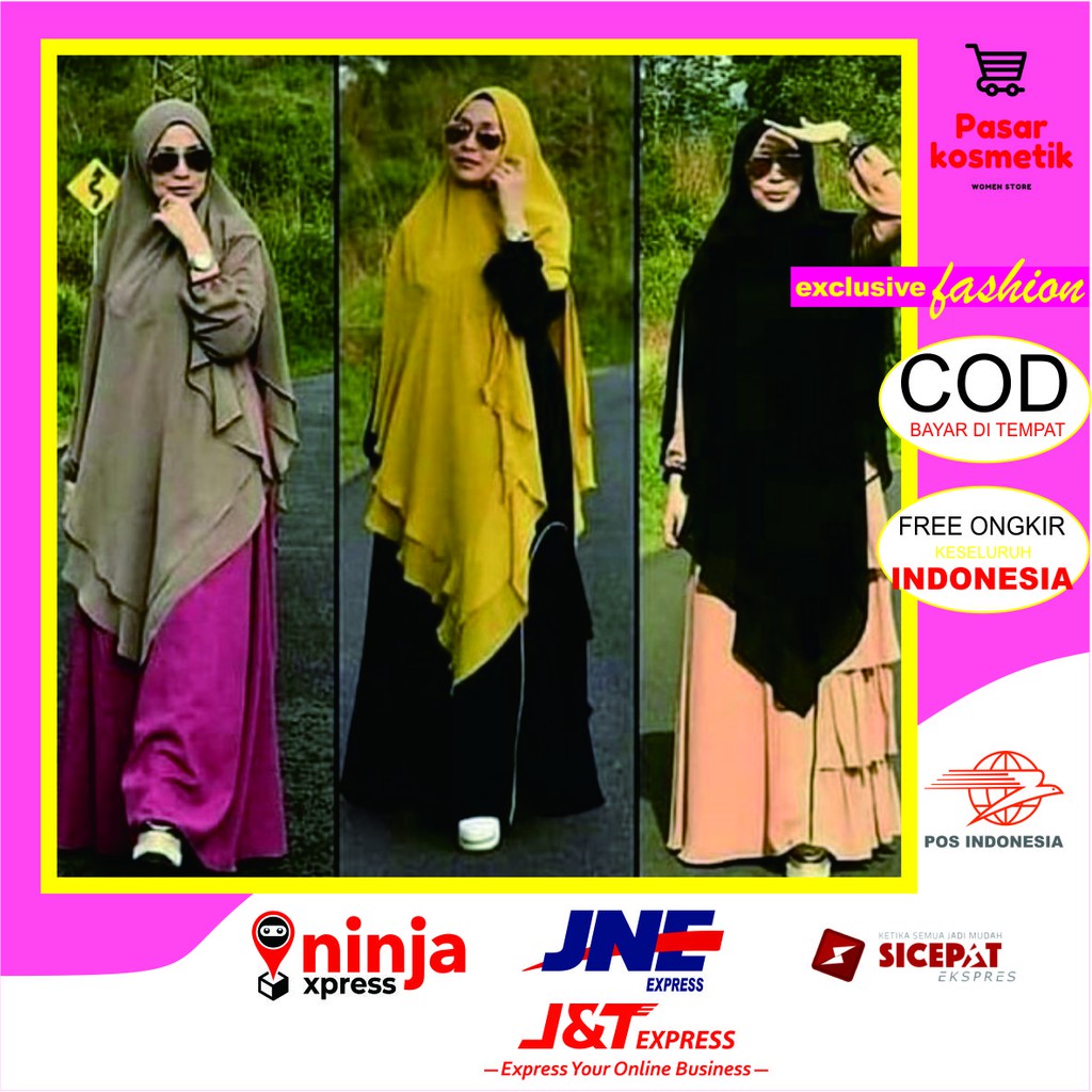Hijab Jilbab Khimar Anindya Syari Terbaru dua Layer Jumbo Termurah hijab syari dua layer murah