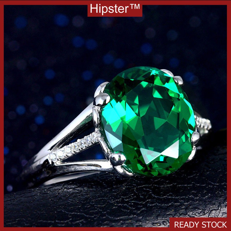 New Hot Sale Classic Fashion Inlaid Emerald Colored Gems White Gold Ring