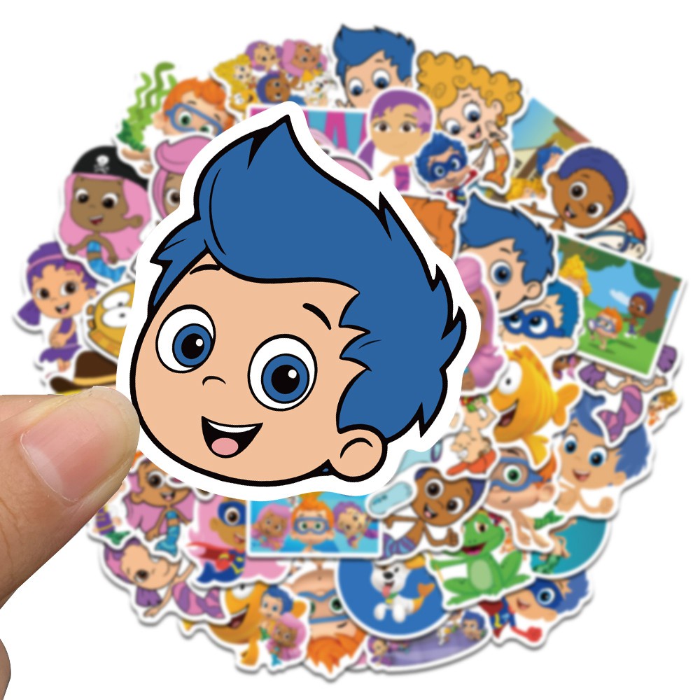 50pcs Bubble Guppies Cartoon Stickers Children's Enlightenment Toy Decals DIY Laptop Luggage Fridge Notebook Sticker