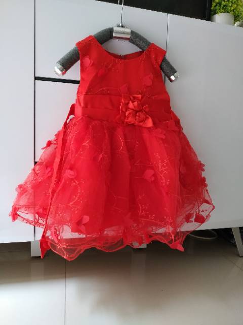 DRESS IMPORT PESTA (ngembang) merah