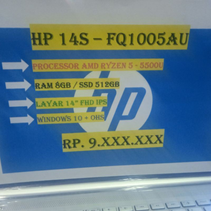 HP 14S - FQ1005AU RYZEN 5 5500U 8GB SSD 512GB