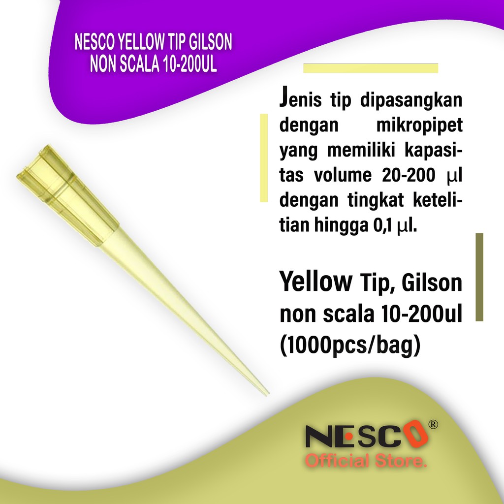 Nesco Yellow Tip Gilson Non Scale 10-200ul, (1000pcs/bag), FM, Best Seller