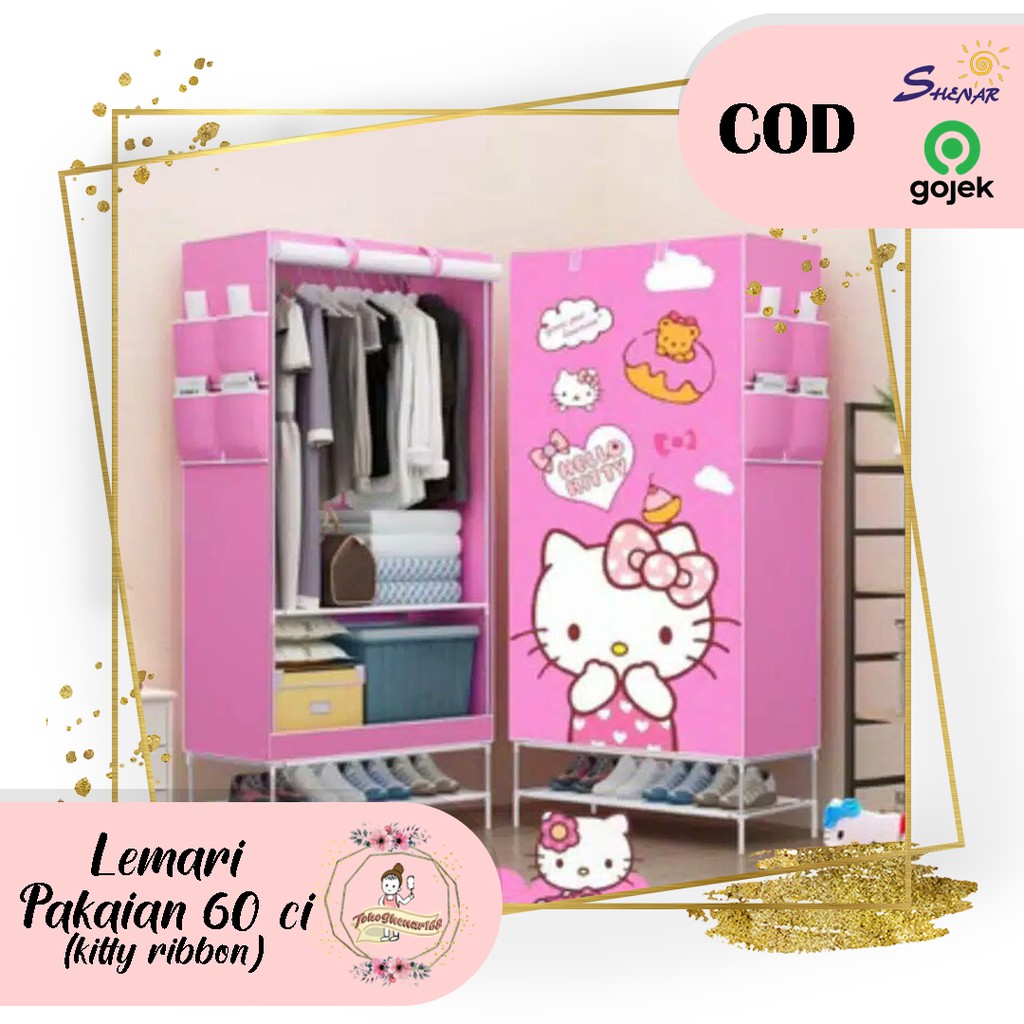 COD SHENAR Lemari Pakaian Single Rak Hello Kitty/lemari portable / lemari rakit(60 CI-KITTY),