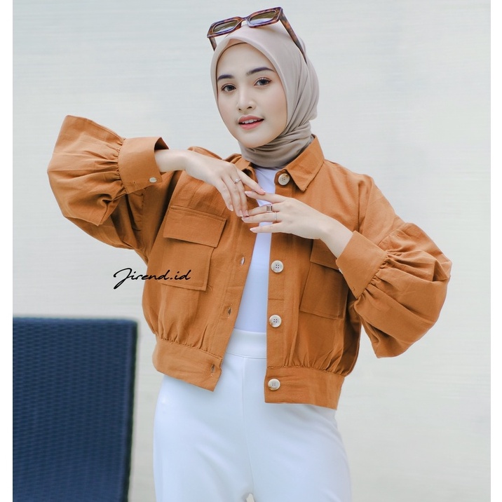 Kemeja Crop Lengan Balon Linen Rami/ Outer Crop Casual