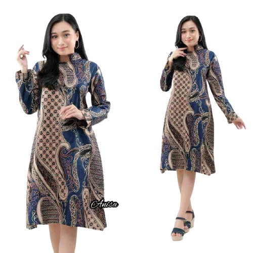 EMHABATIK | Batik Couple Modern Tunik Kemeja atasan Formal Halus adem-T BANYUMILI NAVY