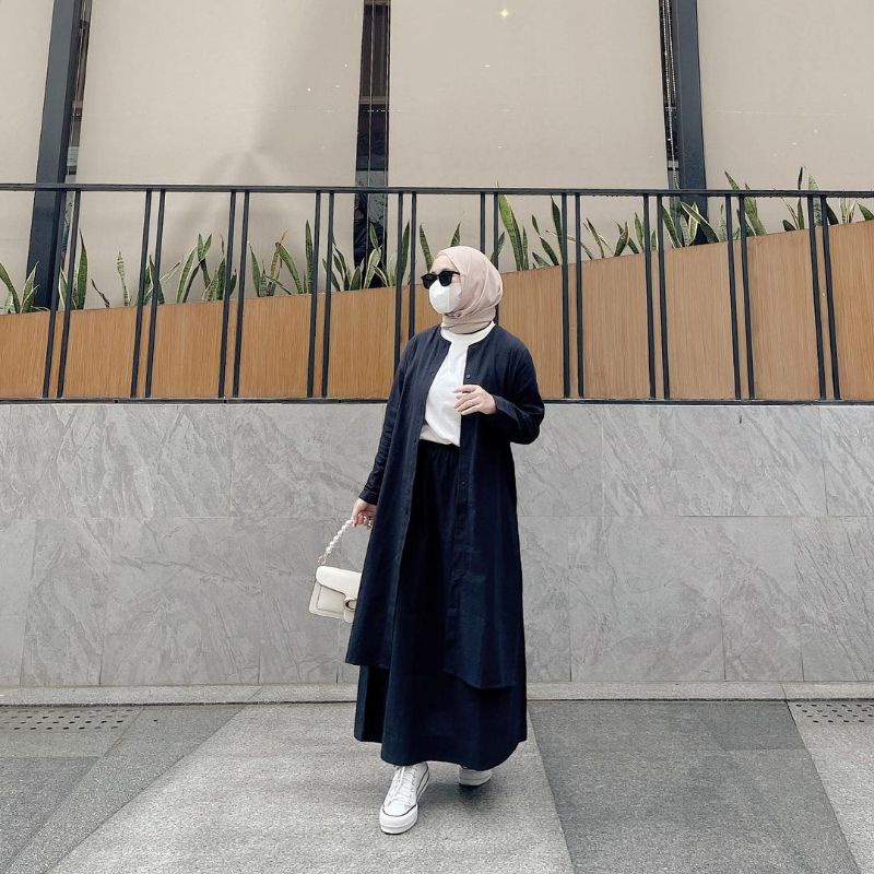 ONE SET REVY LONG TUNIK ROK WANITA SET MOSCREPE / SETELAN BAJU WANITA