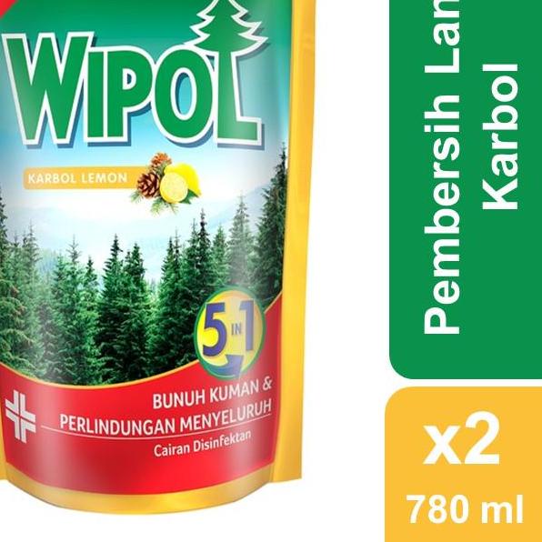 ♫ Wipol Sabun Karbol Pembersih Lantai Lemon Tangguh Bunuh Kuman 780 ml Twin Pack ❋