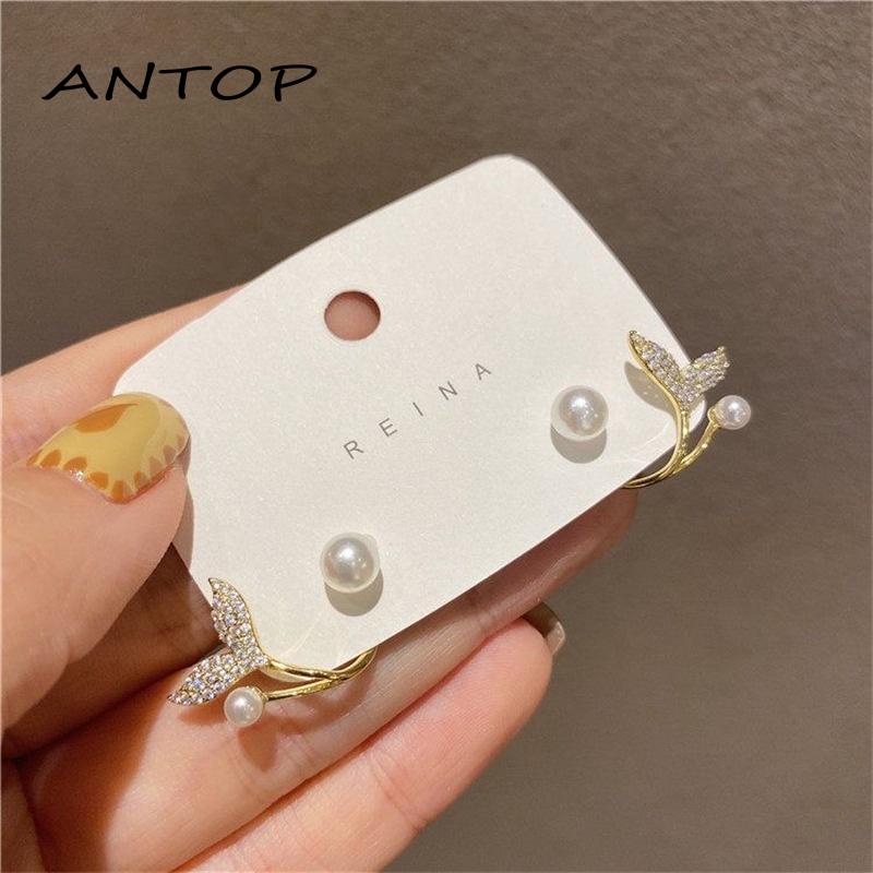 Anting Tusuk Gantung Bahan Sterling Silver 925 Desain Ekor Ikanmutiara Gaya Koreaelegan Untuk Wanita 2021