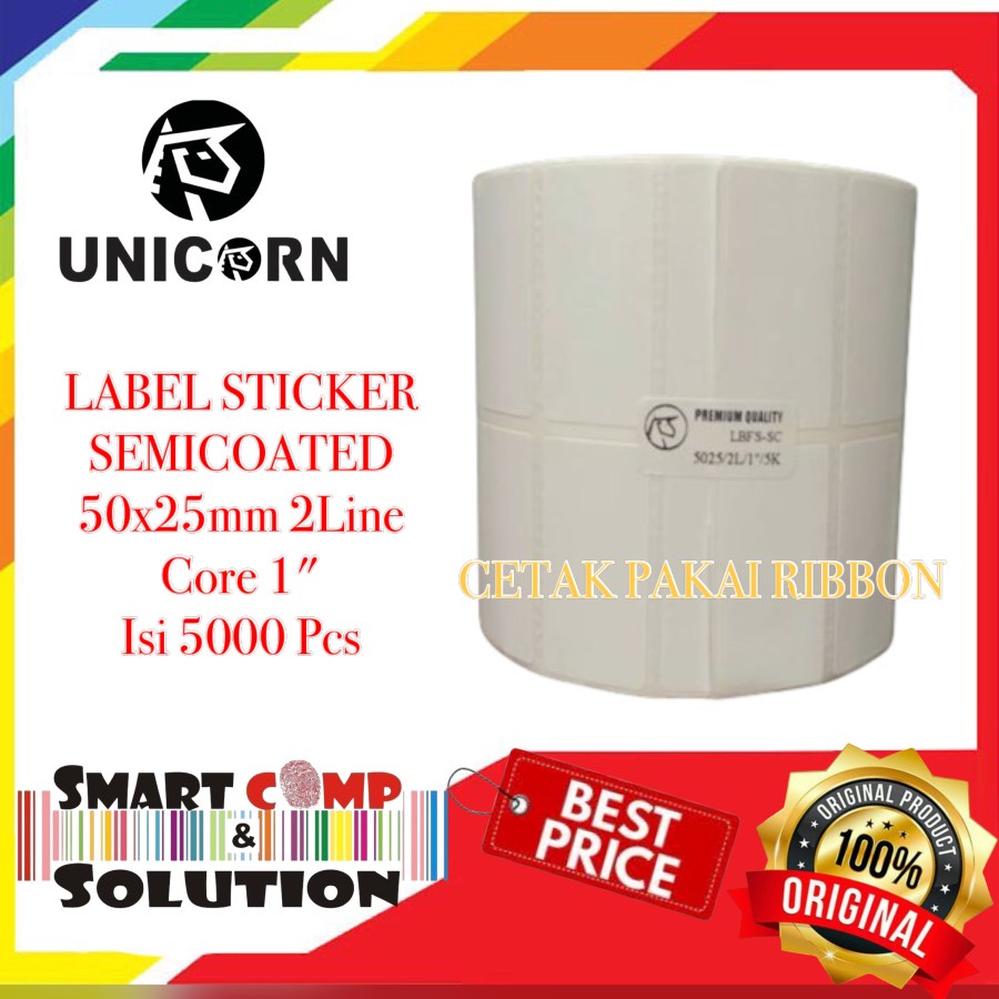 50x25 mm / 50x25mm SEMICOAT 2 LINE 5000PCS CORE 1&quot; LABEL STICKER UNICORN 50 x 25