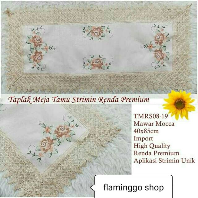 Taplak meja tamu vintage sulam strimin shabby serat nanas