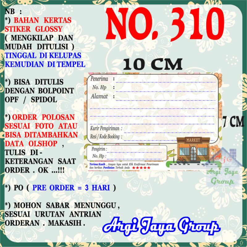 

Stiker Pengiriman - Sticker Alamat Olshop Murah Nomer 310 - 10x7 cm - Glossy