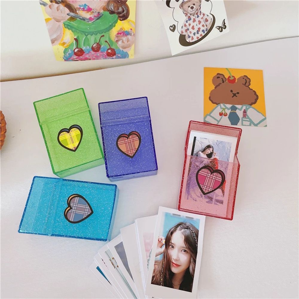 AUGUSTINA Korean Photocards Collect Box Retro Love Stickers Card Storage Case Glittery School Office Kpop Idol Photo Student Card Holder Japanese Photo Organizer