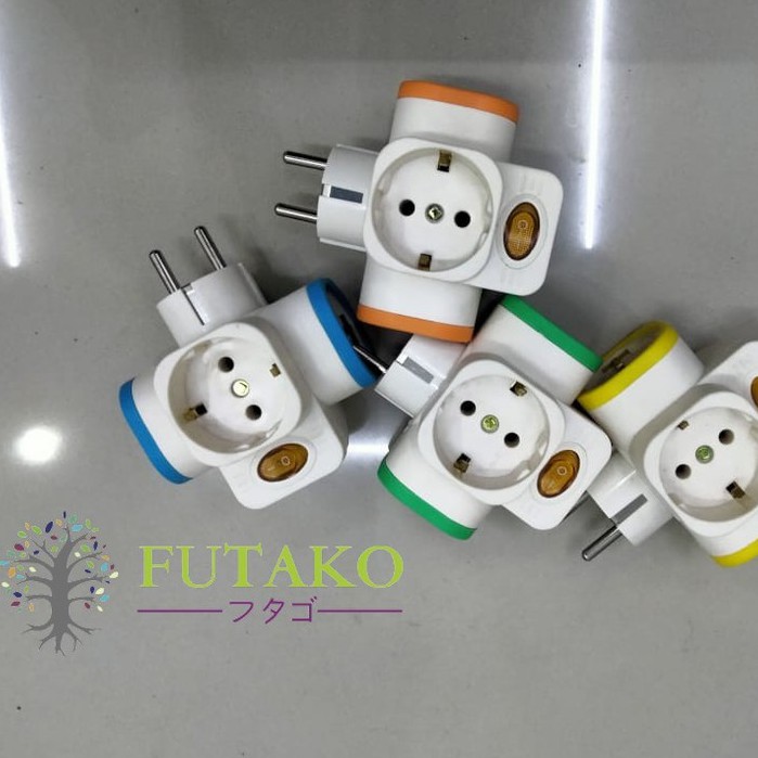 FUTAKO STEKER T-Arde 3 arah + SAKLAR NEON / Colokan Cabang Multi CAHAYA SC-383