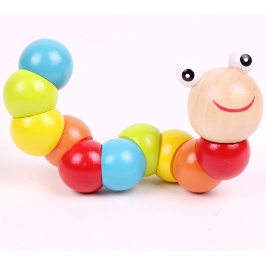 Mainan Ulat Kayu Buyee Gift | Wooden Caterpillar Toy Colorful Twisting