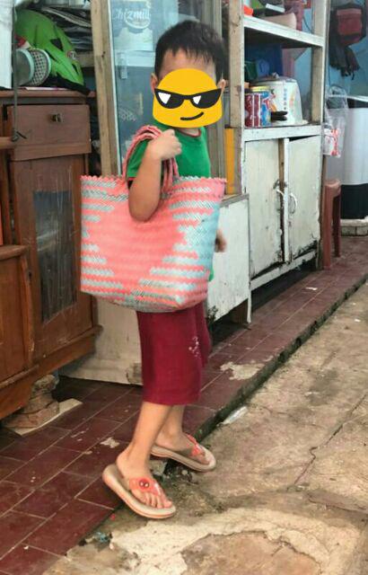 Keranjang Anyaman Plastik Belanja/ Tas Mdium Ke Pasar