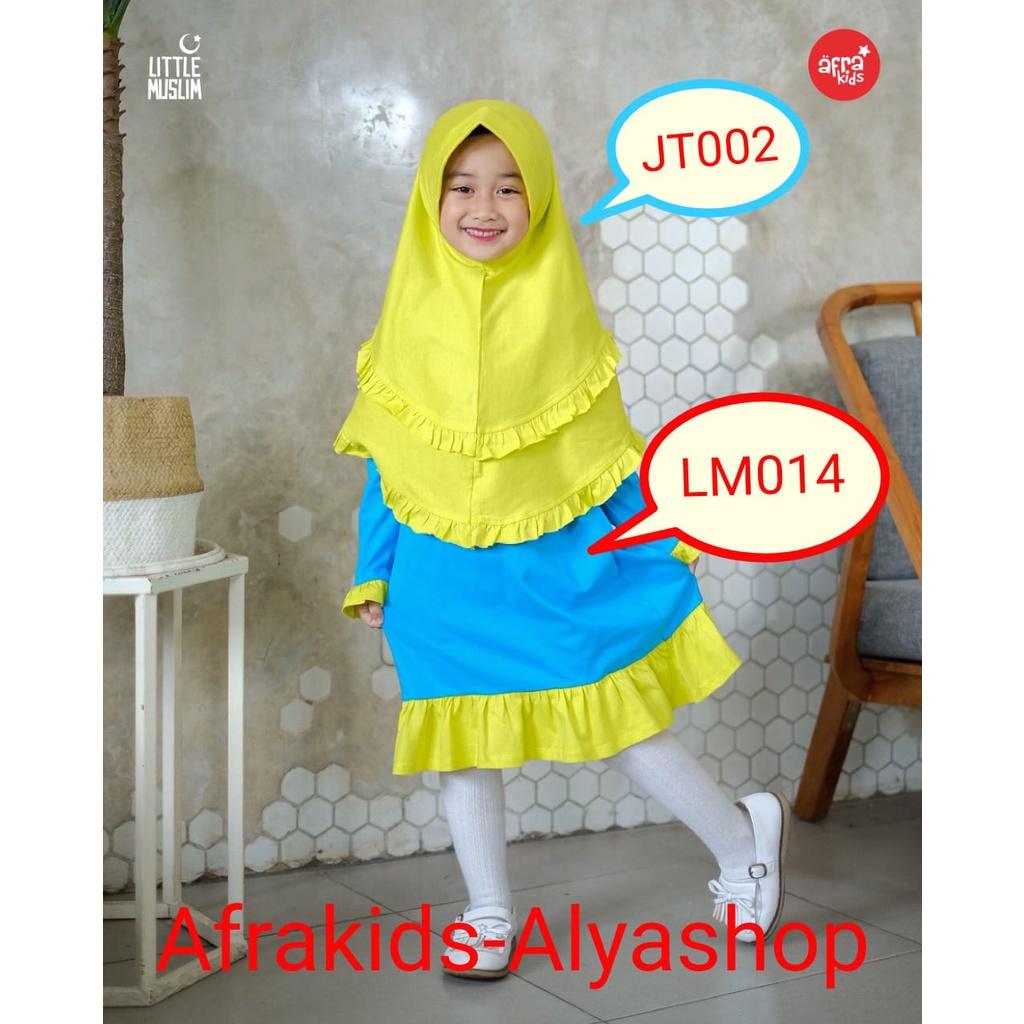 TUNIK LITTLE MUSLIM BIRU LM014 &amp; JILBAB LITTLE MUSLIM YELLOW JT002