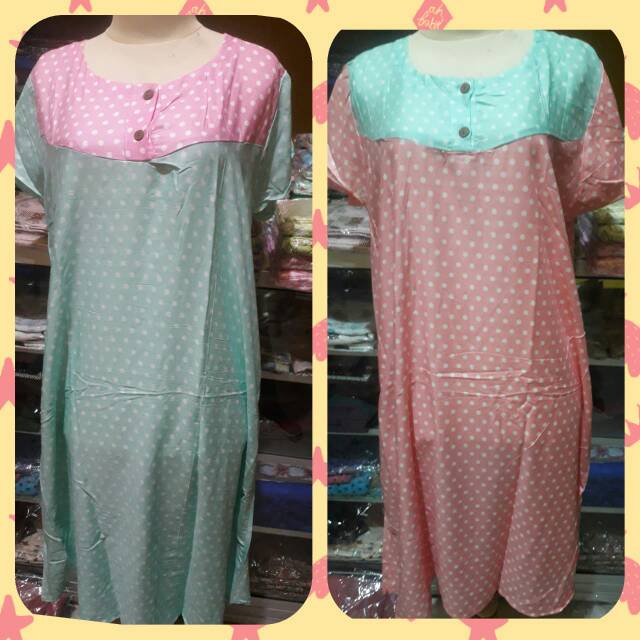 Daster Busui Kancing Depan Ori ZyKa Motif Polkadot Katun Rayon Warna Biru Pink Orange lengan Pendek
