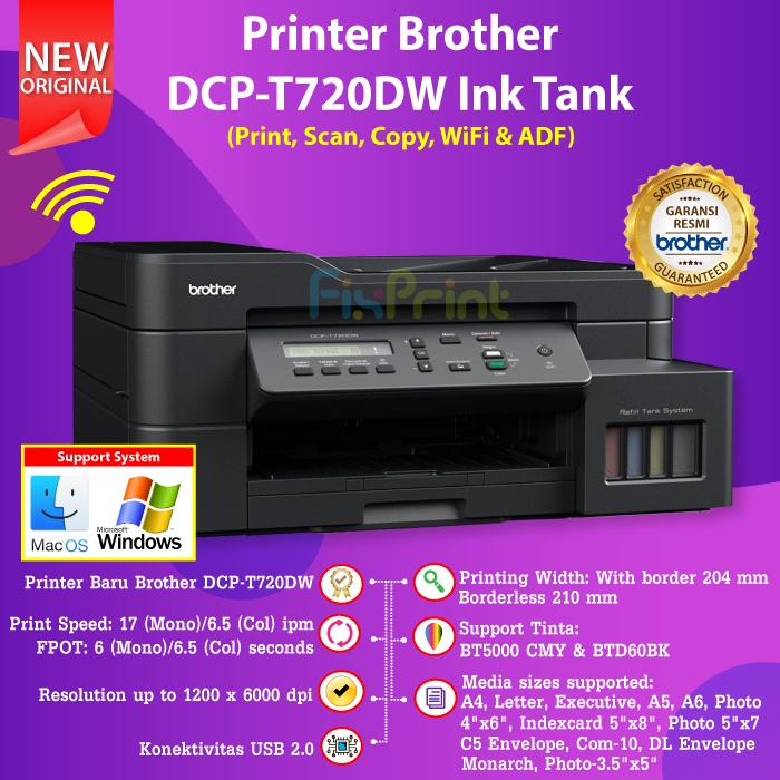 Printer Brother DCP-T720DW T720 WiFi Print Scan Copy Tinta BT D60Bk BT5000