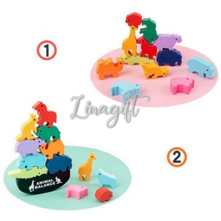WOODEN TOYS ANIMAL BALANCING GAME/ MAINAN EDUKASI ANAK/ STACKING INTERLOCK BLOCK TODDLER EDUCATIONAL