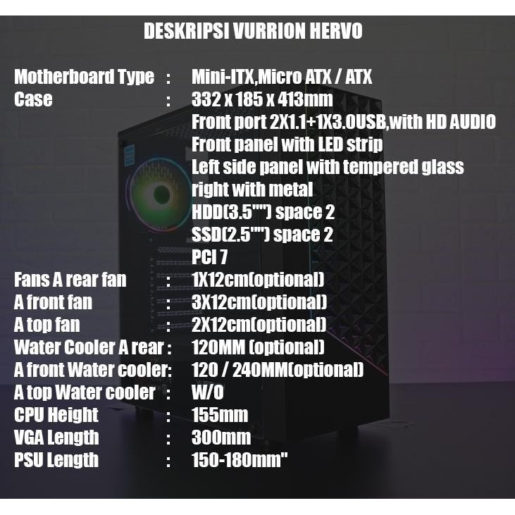 CASING ATX GAMING VURRION HERVO TEMPERED GLASS