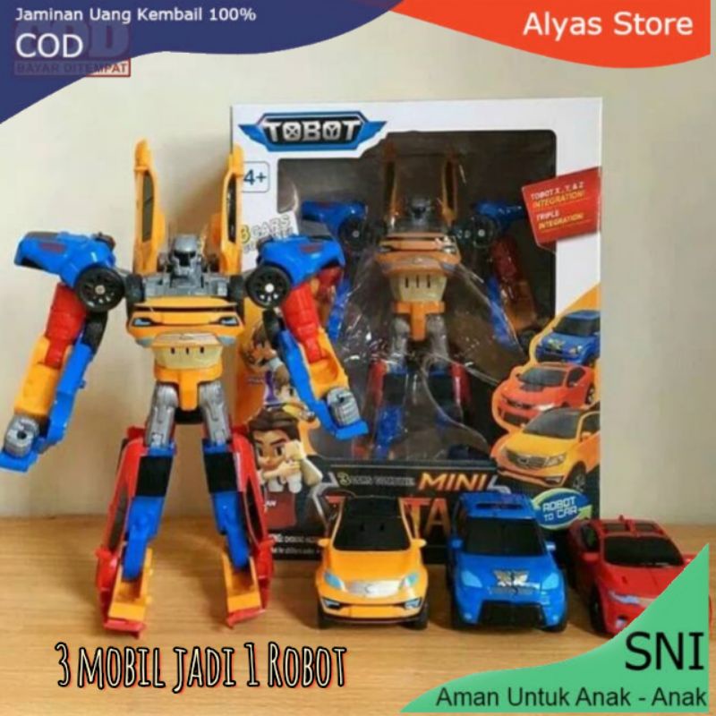 MAINAN ANAK ROBOT TOBOT TRANSFORMERS  MAGMA  - QUATRAN - TRITAN ANAK ROBOT TRANSFORMER MOBIL