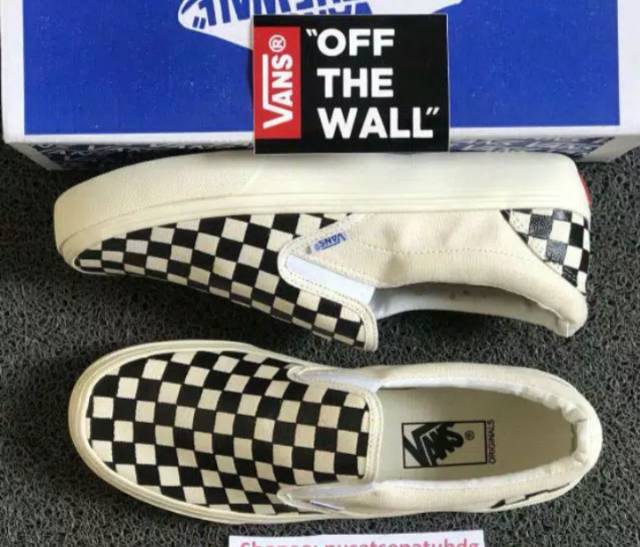MADE IN CHINA Paket 100% Import Vans Slip On Mono Checkerboard