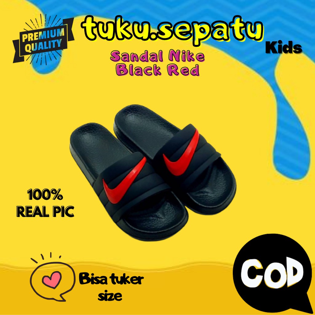 Sandal Anak Laki Laki NIKE Black Red Cowok Sendal Selop Kids Umur 5 6 7 Bisa Tukar Size