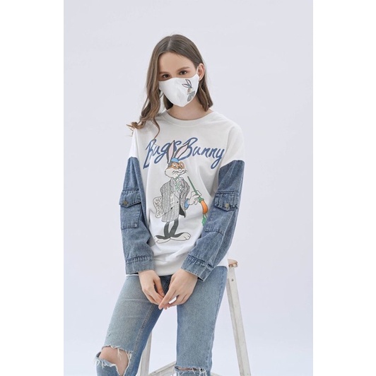 SWEATER LOONEY WANITA JEANS TANGAN PANJANG - FREE MASK