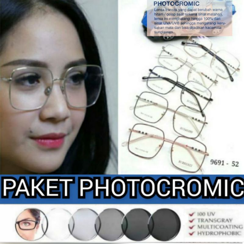 kacamata antiradiasi wanita kotak 9691 PAKET LENSA MINUS PHOTOCROMIX normal/kacamata antiradiasi/kacamata blueray/kacamata