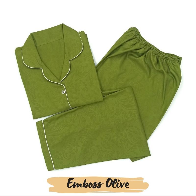 Baju Tidur Wanita | Piyama Wanita Kekinian | Oneset Setelan Wanita Bahan Katun Polymicro Bebas Pilih Motif-Emboss Olive
