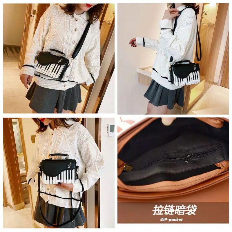 TAS WANITA MOTIF PIANO KULIT HITAM IMPORT KOREA FASHION BRANDED BATAM MURAH SELEMPANG TA112B5 BRISSA