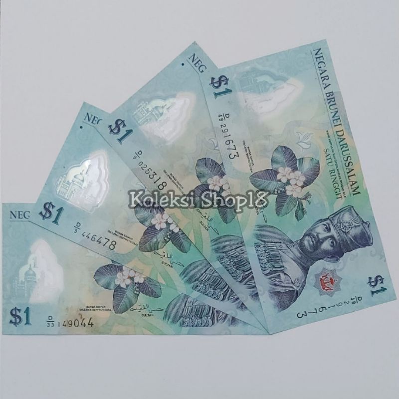 Koleksi Brunei Darussalam Pecahan 1 One Dolar Bahan Polymer