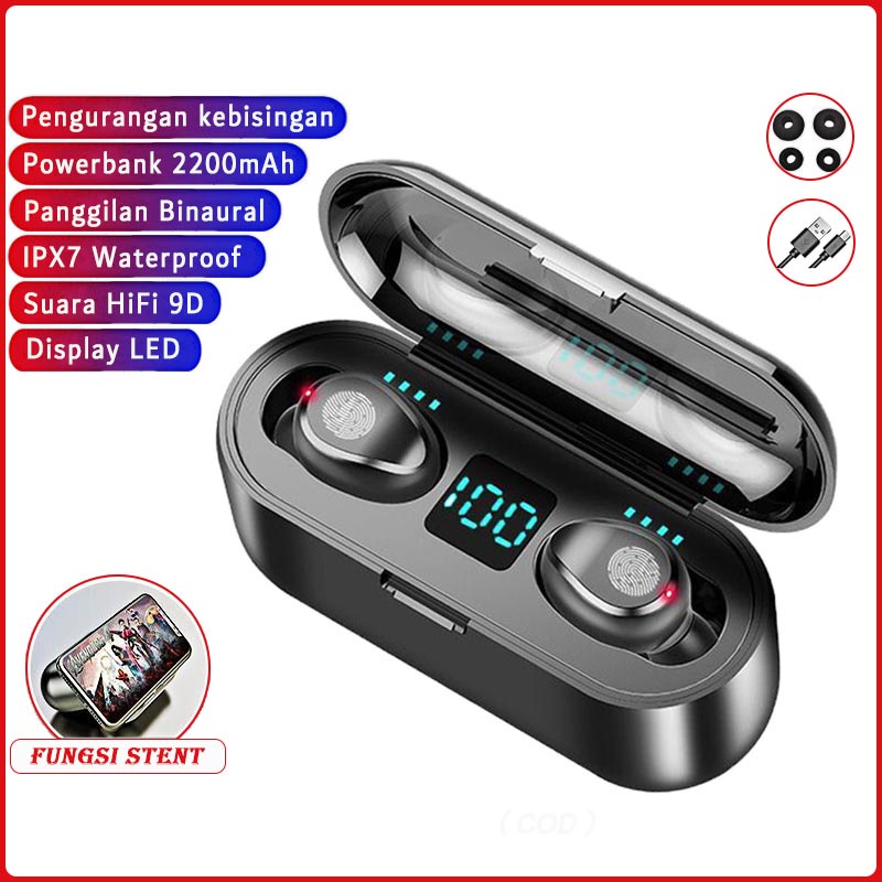 F9 Earphone Bluetooth Tws Nirkabel Power Bank Headphone Display Wireless Dengan Headset mic